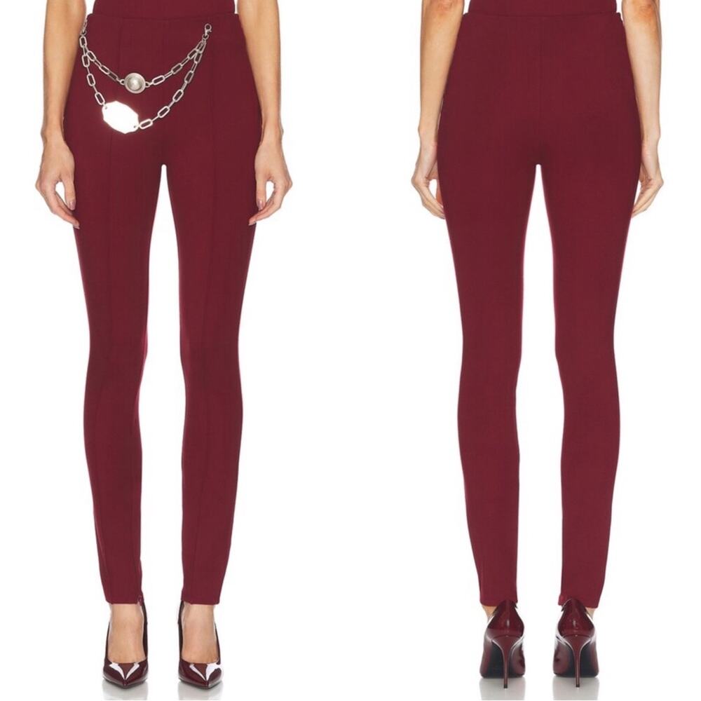 AREA Chain Plate Belt High Waist Pintuck Burgundy Red Legging Size Small